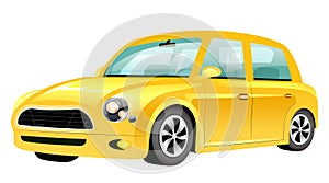 Yellow mini cooper cartoon vector illustration