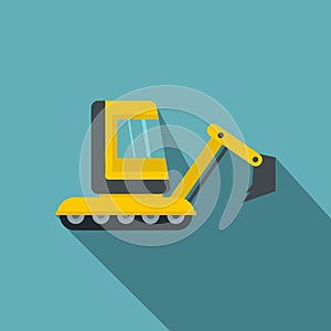 Yellow mini excavator icon, flat style