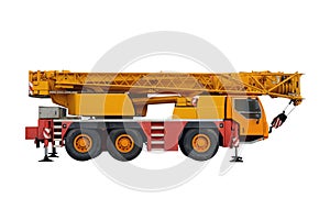 Yellow mobile crane isolated on white background