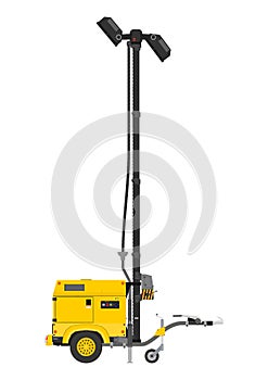 Yellow mobile light tower.