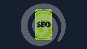 Yellow Mobile phone SEO optimization concept icon isolated on blue background. 4K Video motion graphic animation