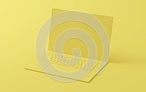 Yellow modern computer laptop 3d 16-Inch background, mock-up graphic design device notebook highly detailed resolution