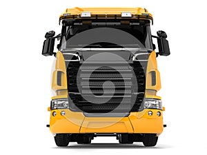 Yellow modern heavy transport truck - front view