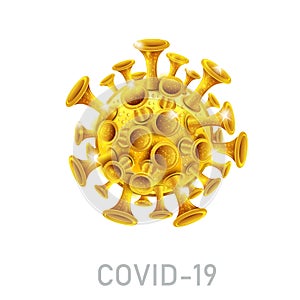 Yellow molekule of coronavirus isolated on white background