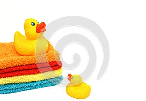 Yellow Mommy and Baby Rubber Duckies Isolated