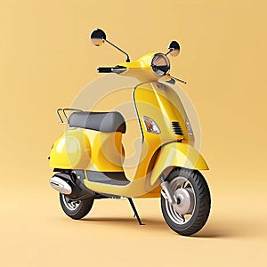 Yellow moped on a plain yellow background. AI