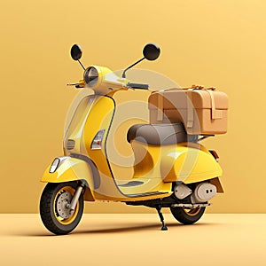 Yellow moped on a plain yellow background. AI