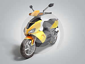 Yellow moped scooter Transport wheel 3d render on grey gradient
