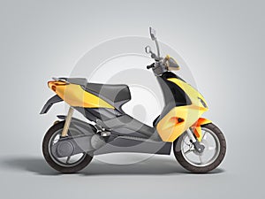 Yellow moped scooter Transport wheel 3d render on grey gradient