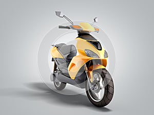 Yellow moped scooter Transport wheel 3d render on grey gradient