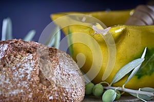 Yellow mortar to make a sauce called allioli, typical of Catalonia. Spain