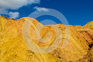 Yellow mountain valley canyon in Kirgyzstan