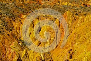 Yellow mountain valley canyon in Kirgyzstan