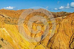 Yellow mountain valley canyon in Kirgyzstan