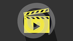 Yellow Movie clapper icon isolated on grey background. Film clapper board. Clapperboard. Cinema production or media