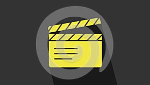 Yellow Movie clapper icon isolated on grey background. Film clapper board. Clapperboard sign. Cinema production or media