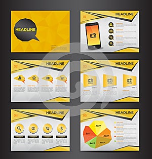 Yellow multipurpose presentation infographic element and light bulb symbol icon template flat design set for advertising marketing