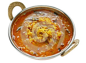 Yellow mung dal curry in kadai