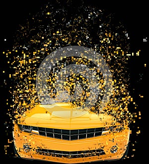 Yellow muscle car - pixel destruction