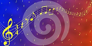 Yellow Music Notes in Blue and Red Banner Background