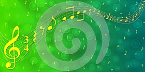 Yellow Music Notes in Green Gradient Banner Background