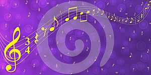 Yellow Music Notes in Purple Gradient Banner Background