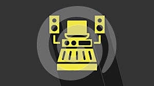 Yellow Music sound recording studio control room with professional equipment icon isolated on grey background. 4K Video
