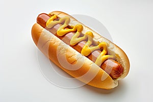 Yellow mustard hotdog isolated on white background. Generative AI
