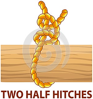Yellow nautical rope knot, interweaving of ropes, cables, tapes or other flexible linear materials