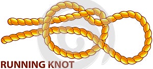 Yellow nautical rope knot, interweaving of ropes, cables, tapes or other flexible linear materials