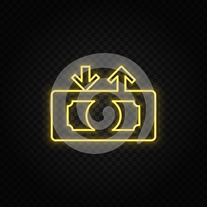 Yellow neon icon cashing, cash, out, money.Transparent background. Yellow neon vector icon photo