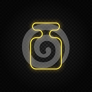 Yellow neon icon plummet, reference, weight.Transparent background. Yellow neon vector icon