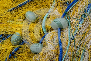 Yellow nets on a boat deck