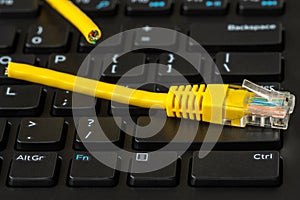 Yellow network cable cutted off