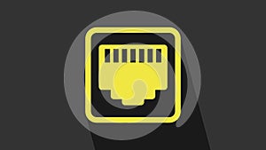 Yellow Network port - cable socket icon isolated on grey background. LAN, ethernet port sign. Local area connector icon