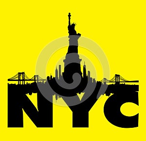 Yellow New York City skyline Statue of liberty Vector