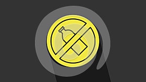 Yellow No plastic bottle icon isolated on grey background. 4K Video motion graphic animation