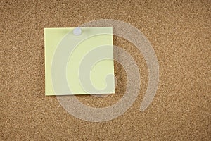 Yellow note papers on cork board background