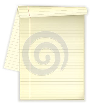 Yellow notepad with open lined page for copy space purposes