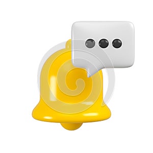 Yellow notification bell with chat. Concept of new notification for social media reminder. 3d rendering