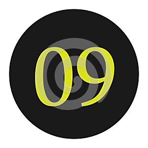 yellow number 09 with black round frame