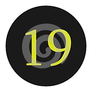 yellow number 19 with black round frame