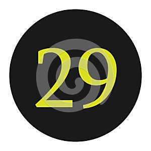 yellow number 29 with black round frame