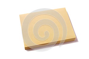 Yellow oblong sticky post note pad isolated white background