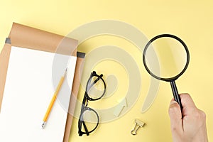 Yellow office desk top view