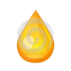 Yellow oil drop concept. Liquid gold droplet flying down. Honey drib vector illustration isolated on white.