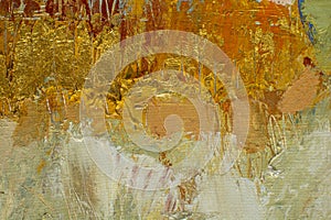 Olej maľovanie na plátno. pôvodnej abstraktné akryl oranžový maľovať. zlato tučný pasta. skutočný zlatý fólie textúra 