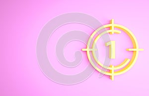 Yellow Old film movie countdown frame icon isolated on pink background. Vintage retro cinema timer count. Minimalism