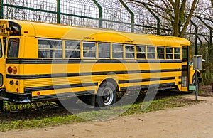 Yellow old vintage school bus, Retro vehicles, Transportation for the kids to school