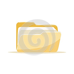 Yellow open folder with documents and papers for business archive and data files